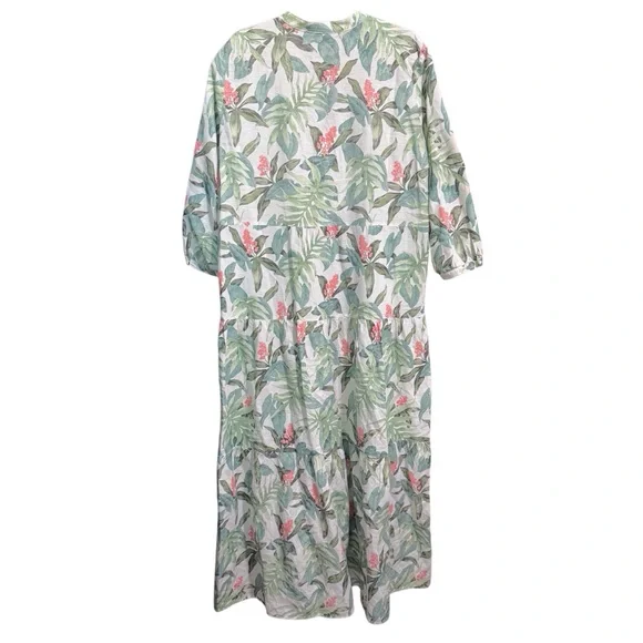 J. Mclaughlin Cunningham Palm Print Linen Blend Tiered Maxi Dress XLarge AS IS - Picture 4 of 15